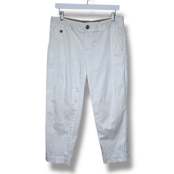 Banana Republic Stretch Washed Satin Crop Off White Cream Pants Women Size 10 - Picture 1 of 15